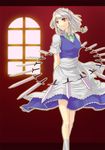  bad_id bad_pixiv_id braid izayoi_sakuya knife maid maid_headdress nueco red_eyes short_hair silver_hair solo touhou twin_braids 