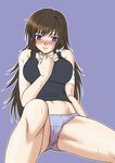  arm_support blue_panties blush brown_hair long_hair midriff misnon_the_great muvluv muvluv_alternative muvluv_total_eclipse no_pants panties purple_eyes sitting solo takamura_yui tank_top underwear 