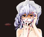  blood blue_eyes blue_hair close-up face hands hat letty_whiterock nude shimanaka_arihito short_hair solo touhou yandere 