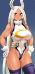  1girl animal_ears bangs bare_arms bare_shoulders boku_no_hero_academia breasts bunny_ears bunny_girl covered_navel dark_skin fur_trim gloves groin hands_on_hips large_breasts leotard long_hair miruko_(boku_no_hero_academia) muscle muscular_female parted_bangs red_eyes sidelocks silver_hair simple_background sleeveless solo source_request standing straight_hair swept_bangs thick_thighs thighs usagiyama_rumi very_long_hair white_gloves white_leotard 