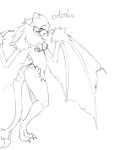  1girl breasts camel_(dansen) character_name female monochrome monster_girl solo tail wings 