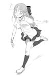  bouncing_breasts breasts copyright_request dress_shirt full_body greyscale hair_ornament hair_ribbon kneehighs long_hair medium_breasts miniskirt monochrome nora_higuma pleated_skirt ribbon shirt shoes simple_background sketch skirt socks solo standing surprised sweat 