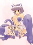  animal_ears breasts cat_ears cat_tail catgirl chibi highres mini_me purple_hair short_hair sitting tail thighhighs 