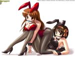  2girls ball_gag bdsm bondage breasts bunny_ears bunny_girl bunny_tail bunnysuit forced_yuri high_heels suzumiya_haruhi suzumiya_haruhi_no_yuuutsu yuri 