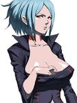  aqua_hair breasts bursting_breasts cleavage cleavage_reach covered_nipples dragonaut fumio_(rsqkr) huge_breasts lips short_hair solo widow yellow_eyes 