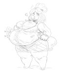  animal_crossing anthro belly big_belly breasts canid canine canis clothed clothing domestic_dog female fully_clothed grindavikbydaylight isabelle_(animal_crossing) mammal monochrome nintendo overweight overweight_female shih_tzu simple_background solo thick_thighs video_games white_background 