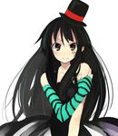  akiyama_mio black_hair brown_eyes don't_say_&quot;lazy&quot; dress fingerless_gloves gloves hat k-on! long_hair mini_hat mini_top_hat smile solo striped striped_gloves top_hat ushiki_yoshitaka 