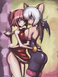  2girls amy_rose animal_ears ass latex multiple_girls nezutora personification pink_hair pixel_07 rouge_the_bat sonic_the_hedgehog white_hair wings 