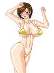  bikini blush breasts brown_eyes brown_hair erect_nipples hinomoto_reiko huge_breasts micro_bikini open_mouth rumble_roses short_hair swimsuit wet wink 