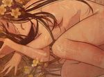  bad_id bad_pixiv_id black_hair breasts fetal_position fingernails flower hair_over_breasts highres long_fingernails long_hair medium_breasts nude original solo xr650r 