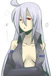  ahoge breasts cleavage detached_sleeves large_breasts long_hair lowres naoto_(sakurai) red_eyes silver_hair solo vocaloid voyakiloid yowane_haku 