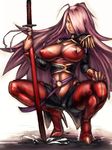  boots breasts covered_nipples dark_skin dragonaut fumio_(rsqkr) garnet_mclane hair_over_one_eye huge_breasts katana long_hair pink_hair solo squatting sword thigh_boots thighhighs very_long_hair weapon 
