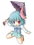  bad_id bad_pixiv_id blue_hair chibi geta heterochromia karakasa_obake mochi.f oriental_umbrella purple_umbrella short_hair solo tatara_kogasa tongue touhou umbrella 