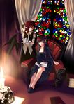  alternate_costume bad_id bad_pixiv_id bat_wings blue_eyes book cofepig crescent cup head_wings koakuma long_hair multiple_girls necktie no_hat no_headwear patchouli_knowledge pointy_ears purple_hair red_eyes red_hair sitting skull teacup teapot touhou tray wings 
