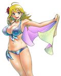  :d ahoge armpits bikini blonde_hair bracelet breasts choker curvy flower front-tie_bikini front-tie_top fukudahda green_eyes hair_flower hair_ornament hoshii_miki huge_breasts idolmaster jewelry navel open_mouth sarong side-tie_bikini smile swimsuit 