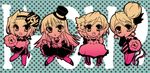  akiyama_mio bad_id bad_pixiv_id chaa chibi don't_say_&quot;lazy&quot; gradient hair_bun hat hirasawa_yui k-on! kotobuki_tsumugi mini_hat mini_top_hat monochrome multiple_girls polka_dot polka_dot_background tainaka_ritsu top_hat 