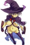  breasts cape copyright_request gloves hat large_breasts michael naked_cape navel no_panties purple_cape purple_eyes purple_gloves purple_legwear short_hair silver_hair solo tail thighhighs tonfa weapon witch_hat 