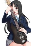  akiyama_mio bass_guitar black_eyes black_hair blush instrument k-on! licking long_hair saliva school_uniform sexually_suggestive shin'ya_(shin'yanchi) skirt solo tears tongue 