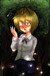  antennae blonde_hair blush cosplay face harusame_(unmei_no_ikasumi) honey lunasa_prismriver one_eye_closed sexually_suggestive solo touhou wriggle_nightbug wriggle_nightbug_(cosplay) yellow_eyes 