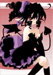  artist_request black_hair blush breasts character_request cleavage curly_hair demon_girl demon_tail demon_wings duplicate frills frilly hair_ribbon pointy_ears red_eyes ribbon sitting source_request tail wings 