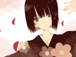  black_hair cherry_blossoms copyright_request highres japanese_clothes kimono mitsuki_mouse short_hair solo 