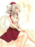  animal_ears bad_id bad_pixiv_id bare_shoulders hat inubashiri_momiji kuronuko_neero solo tail tokin_hat touhou white_hair wolf_ears 