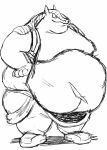  anthro armadillo belly belly_overhang big_belly black_and_white clothed clothing double_chin hand_on_hip male mammal midriff monochrome moobs navel obese obese_male open_shirt overweight overweight_male scar simple_background smile solo standing tehsquishyray thick_thighs white_background wide_hips xenarthran 