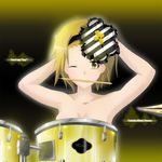  bad_id bad_pixiv_id brown_hair don't_say_&quot;lazy&quot; drum drum_set drumsticks instrument k-on! miang mouth_hold solo tainaka_ritsu 