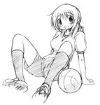  arm_support basketball greyscale gym_uniform hidamari_sketch kumichi miyako monochrome shorts sketch solo 