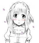  artist_request blush cherry_blossoms hidamari_sketch monochrome nazuna petals sketch solo spot_color 