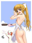  air animal_costume apron artist_request ass blonde_hair blue_eyes flat_chest frying_pan hair_ribbon kamio_misuzu long_hair naked_apron no_bra no_panties oven_mitts ponytail red_hair ribbon solo 