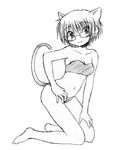  animal_ears barefoot bikini cat_ears glasses greyscale hidamari_sketch kneeling kumichi monochrome sae sketch solo swimsuit tail 