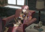  chair cup lamp long_hair megurine_luka sitting solo teapot urushizawa_takayuki very_long_hair vocaloid window 