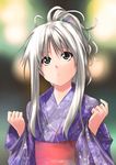  bad_id bad_pixiv_id green_eyes hair_ornament japanese_clothes kimono obi original ponytail sash silver_hair solo wander_(cordabyss) yukata 