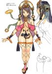  ban blush bracelet breasts character_sheet cleavage crown detached_sleeves elephant feet green_eyes jewelry medium_breasts necklace purple_hair queen's_blade revealing_clothes ring sandals see-through sketch thigh_strap toes translation_request wide_hips 