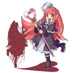  :d black_capelet capelet disgaea dress mage_(disgaea) makai_senki_disgaea makai_senki_disgaea_2 makai_senki_disgaea_3 noko351 open_mouth pink_hair pointy_ears red_eyes smile solo staff 