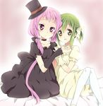  bad_id bad_pixiv_id brown_eyes dress gloves green_hair holding_hands kl-chan long_hair maruki_(punchiki) mono_(character) multiple_girls original pantyhose pink_eyes pink_hair twintails white_legwear 