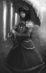  bad_id bad_pixiv_id dress greyscale highres lieqi_hun lolita_fashion monochrome original solo umbrella victorian 