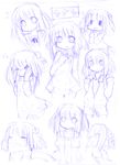  &gt;_&lt; artist_request closed_eyes hair_bobbles hair_ornament hidamari_sketch highres monochrome nazuna purple scarf sketch |_| 