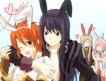  2girls animal_ears bunny_ears closed_eyes estellise_sidos_heurassein heart heart_of_string kurot luke_fon_fabre multiple_boys multiple_girls one_eye_closed tales_of_(series) tales_of_the_abyss tales_of_vesperia tear_grants yuri_lowell 