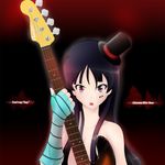  akiyama_mio bad_id bad_pixiv_id bangs bass_guitar black_hair blunt_bangs don't_say_&quot;lazy&quot; hat hime_cut instrument k-on! long_hair miang mini_hat mini_top_hat mouth_hold solo striped top_hat 