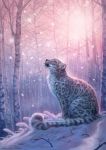  2019 ambiguous_gender black_nose day detailed_background deyvarah digital_media_(artwork) felid feral forest mammal outside pantherine snow snow_leopard solo tree whiskers yellow_eyes 
