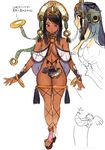  ban black_eyes black_hair blush bracelet breasts character_sheet cleavage crown dark_skin detached_sleeves elephant feet jewelry medium_breasts necklace queen's_blade revealing_clothes ring sandals see-through sketch thigh_strap toes translation_request wide_hips 