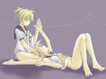  1girl bad_id bad_pixiv_id barefoot bottomless brother_and_sister feet hands hk holding_hands kagamine_len kagamine_rin lap_pillow no_panties siblings twins vocaloid 