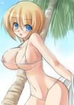  bikini blonde_hair blue_eyes breasts day huge_breasts kourourin micro_bikini original short_hair solo swimsuit 