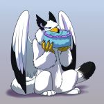  ambiguous_gender avian beak birthday_cake cake candle claws dipstick_tail feathers food foxenawolf fur gryphon multicolored_tail solo white_feathers white_fur 