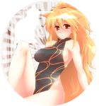  bad_id bad_pixiv_id blonde_hair blush breasts brown_eyes character_request china_dress chinese_clothes copyright_request dress large_breasts legs long_hair sideboob smile solo tro 