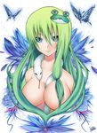  between_breasts breasts bug butterfly daive green_hair highres huge_breasts insect kochiya_sanae mishaguji snake solo touhou 