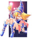  blonde_hair blush boots breasts dark_magician_girl duel_monster green_eyes hat large_breasts lowres wand yu-gi-oh! yuu-gi-ou_duel_monsters 