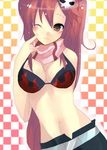  :3 blush bra breasts brown_eyes cleavage hair_ornament hair_pin hairpin lingerie long_hair navel pink_hair underwear wink 